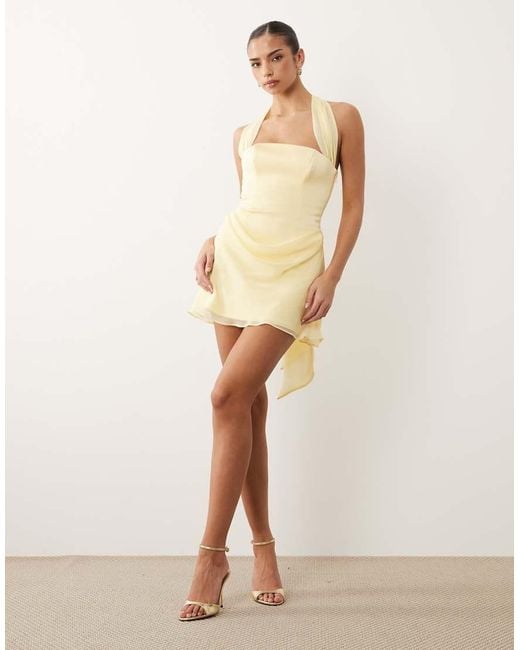 Oh Polly Natural Bonded Satin Halter Neck Corset Chiffon Skirt Mini Dress