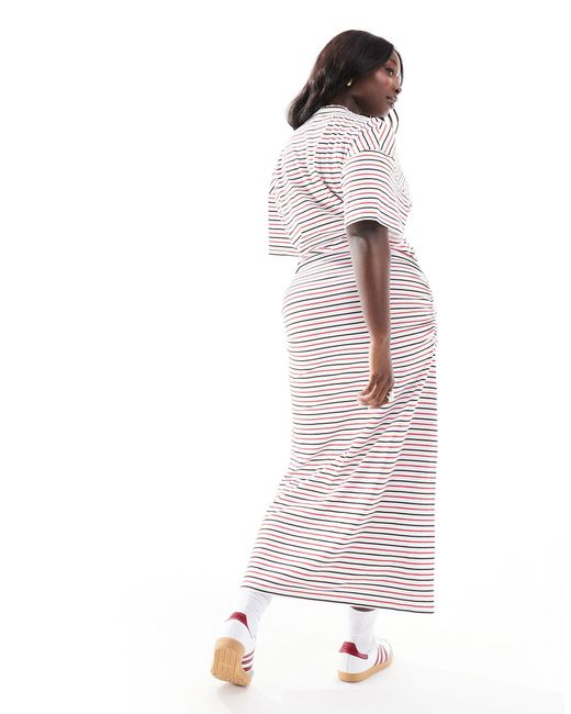Asos design curve - robe mi-longue à rayures avec col ras ASOS en coloris White