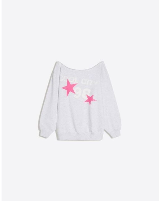 Bershka Gray Asymmetric Print Sweatshirt