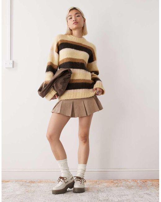 Monki Natural Oversized Fluffy Stripe Jumper