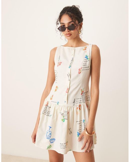 ASOS Natural Slash Neck Button Down Dropped Waist Mini Sundress