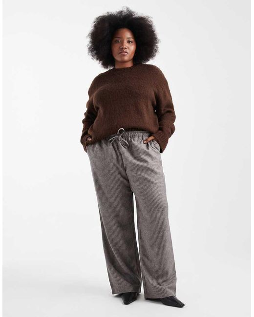 Renee Studio Brown Plus Exclusive Fluffy Knit Oversized Drop Shoulder Crew Neck Jumper