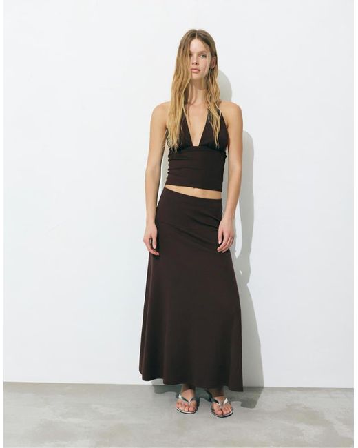 Pull&Bear Uitlopende Midi Rok in het Black