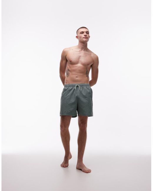 Tommy Hilfiger Green Textured Drawstring Zip Swim Shorts for men