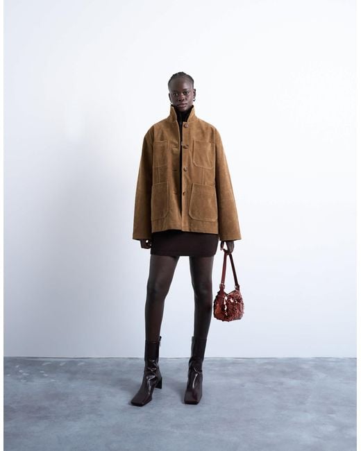 TOPSHOP White Faux Suede Boxy Casual Shacket