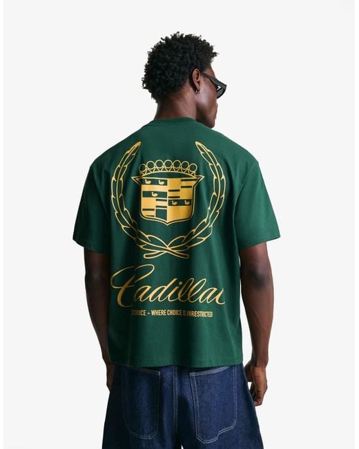 Bershka Green Short Sleeve Cadillac Print T-shirt for men