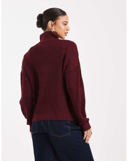 Brave Soul Red Chunky Knit Quarter-zip Jumper