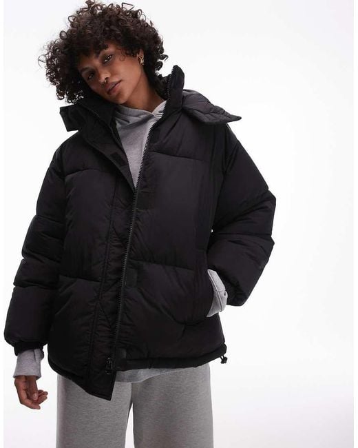 TOPSHOP Black Puffer Jacket With Hood