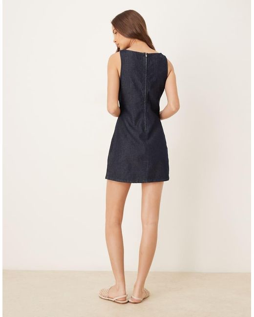 ASOS Blue Denim Shift Mini Dress With Embroidered Ditsy Floral