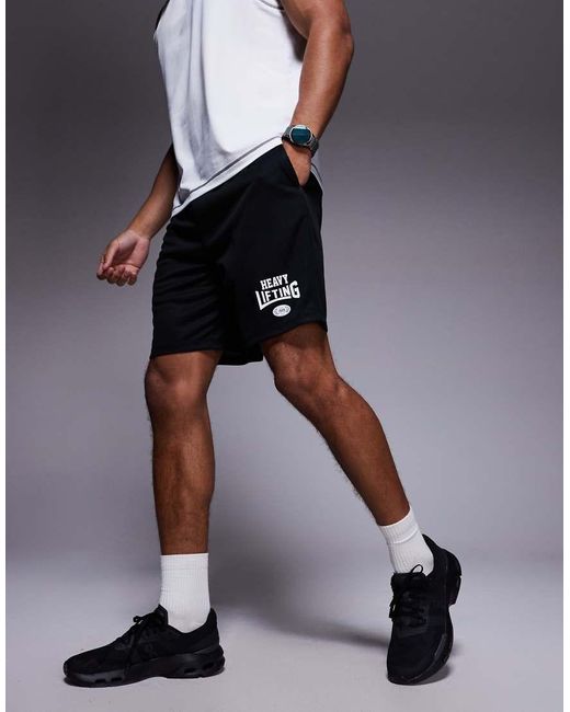 4505 Black Heavy Lifting Graphic Mesh Training Shorts for men