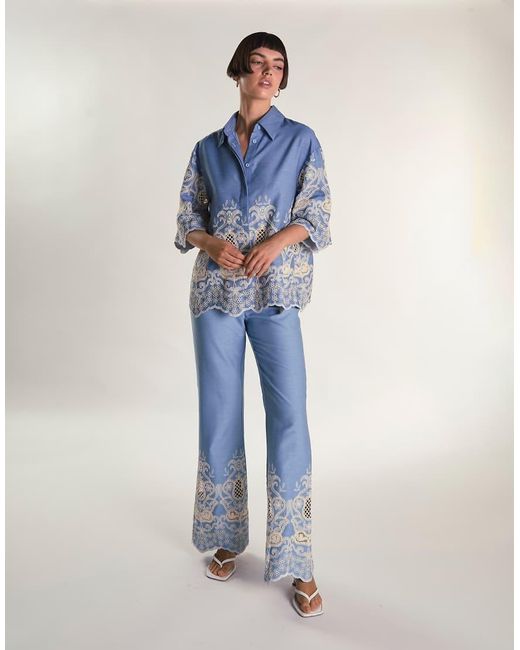 Glamorous Blue Embroidered Oversize Shirt