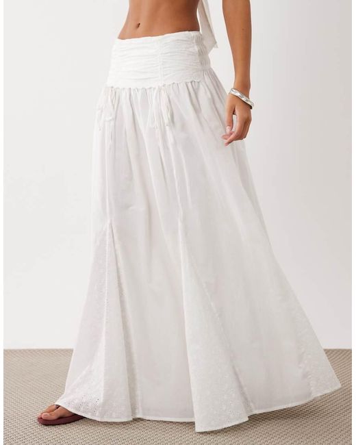 Wanderdoll White Emmy Cotton Broderie Foldover Waist Maxi Skirt Co-ord