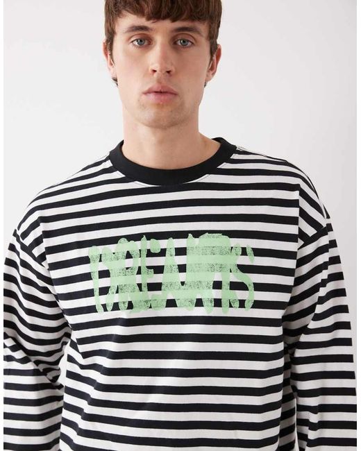 Weekday Gray Boxy Oversized Fit Long Sleeve Graphic T-shirt for men