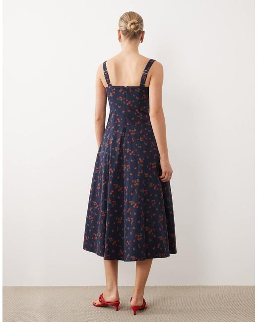 Abercrombie & Fitch Blue Sleeveless Midi Dress With Godet Hem