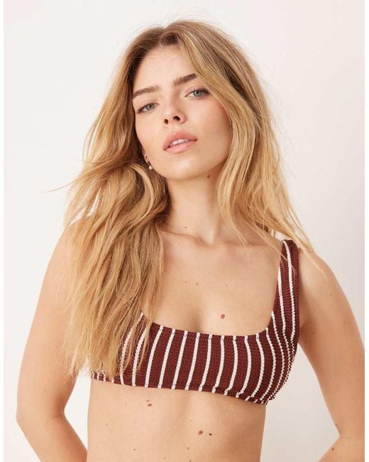 Mango Natural Textured Square Neck Stripe Bikini Top