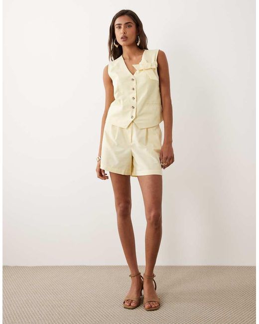 Vila Natural Linen Touch Bow Detail Tailored Waistcoat Co-ord