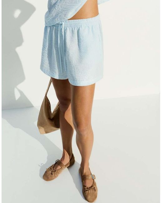 Bershka Blue Rustic Shorts With Elasticated Waist