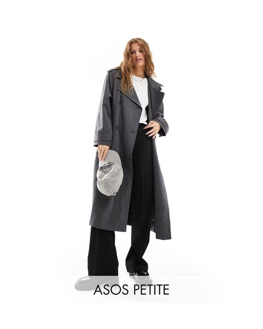 ASOS White Asos Design Petite Oversized Pinstripe Trench Coat