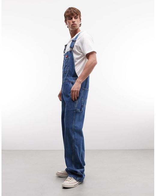 Dickies Blue Loose Denim Dungarees for men