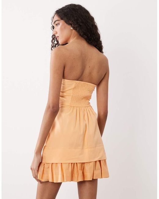 ASOS Natural Asos Design Tall Cotton Sateen Bandeau Mini Sundress With Ruffle Hem