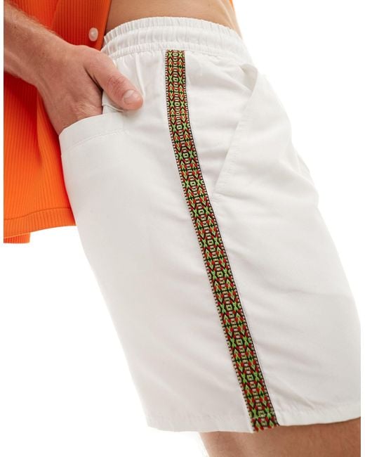 Another Influence White Swim Shorts With Taping for men