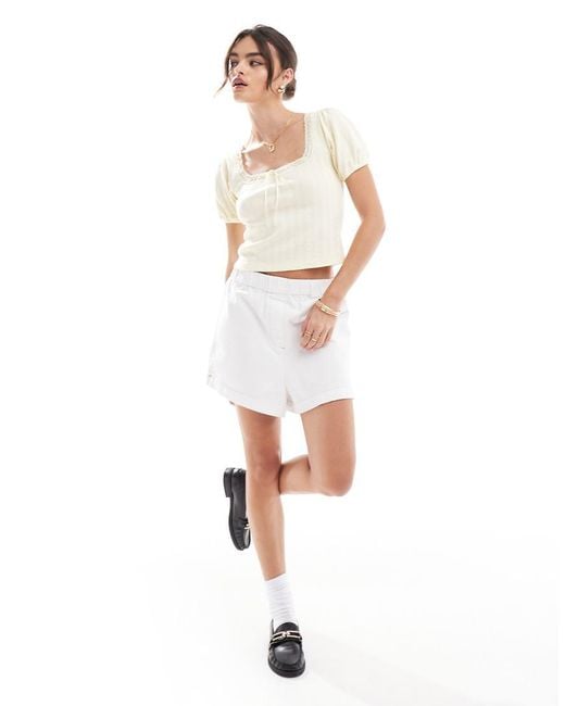 ASOS White Milkmaid Baby Tee With Frill Neck Trim