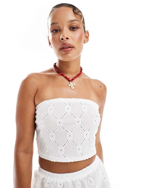 New Look White Broderie Shirred Crop Top