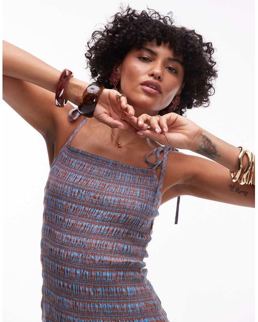 TOPSHOP Gesmokte Geruite Midi Cami-Jurk in het Purple