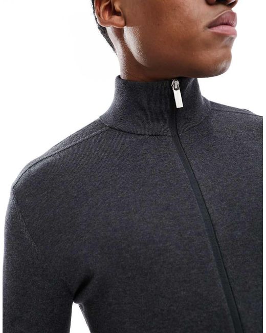 SELECTED Black Zip Up Knitted Jumper for men