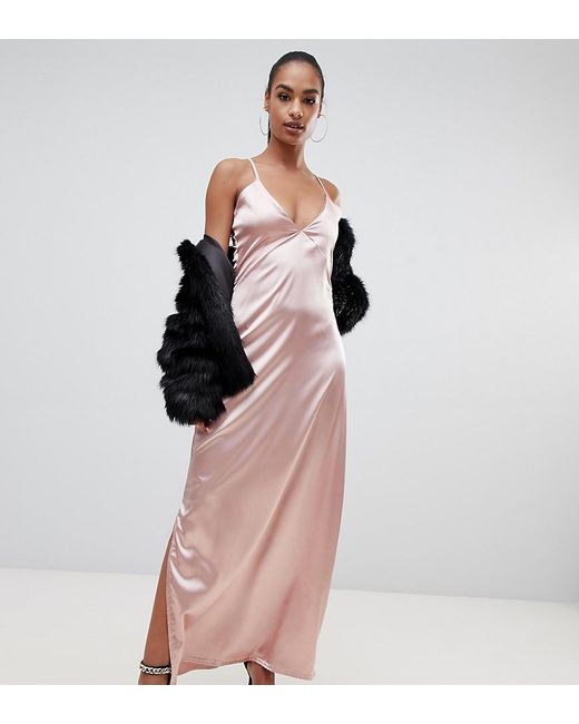PRETTYLITTLETHING Pink Silky Slip Maxi Dress