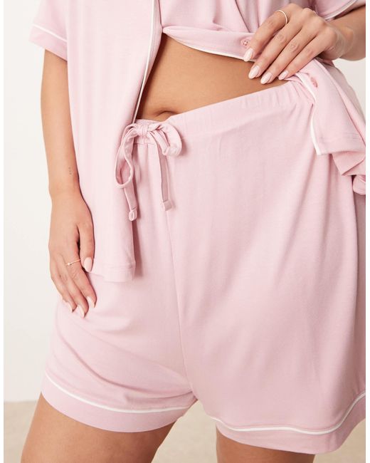 ASOS Pink Asos Design Curve Super Soft Short Sleeve Shirt And Short Pyjama Set