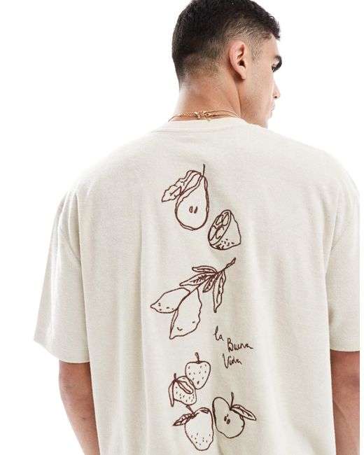 T-shirt oversize en tissu éponge avec broderie au dos - beige ASOS pour homme en coloris White