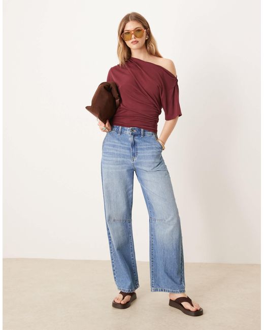 Top drapé en modal à épaules dénudées - lie-de-vin ASOS en coloris Red