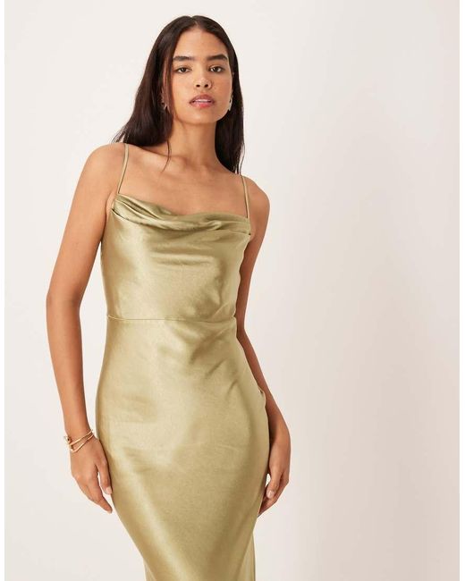 Pretty Lavish Natural Bridesmaid Keisha Satin Cowl Neck Maxi Dress