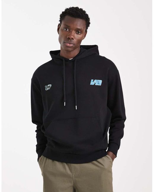 ASOS Black Relaxed Hoodie With Crackle Racing Print for men