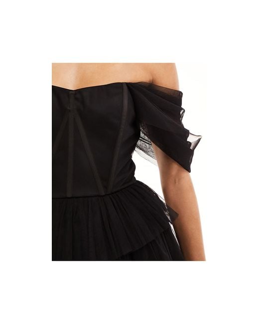 LACE & BEADS Black Off Shoulder Corset Tulle Mini Dress