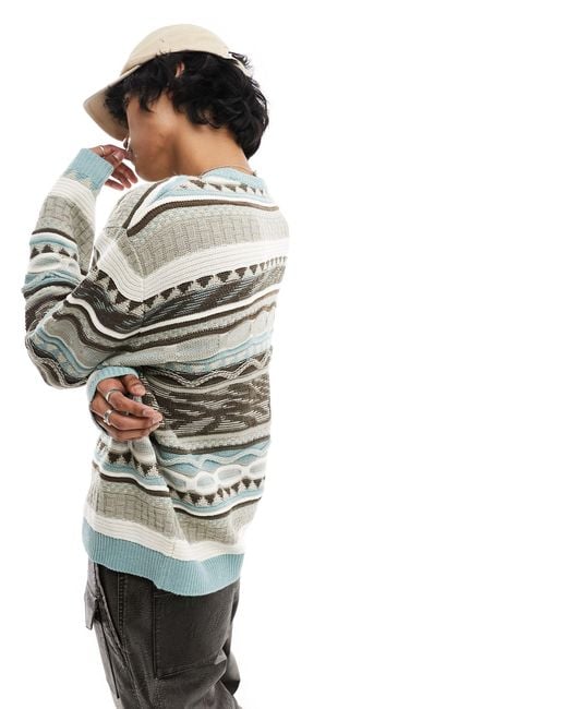 ASOS Natural Knitted Oversized Jumper With Aztec Textured Pattern for men