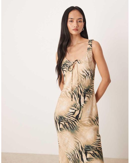 ASOS Natural Scoop Neck Tie Front Midi Dress