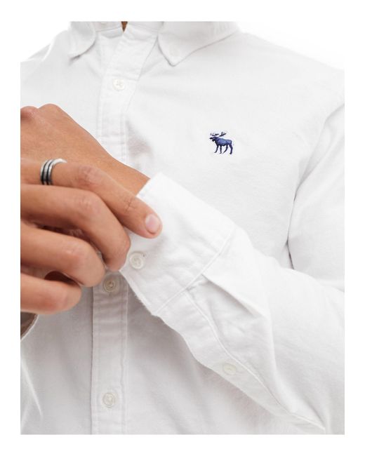 Camicia oxford bianca con logo iconico di Abercrombie & Fitch in White da Uomo