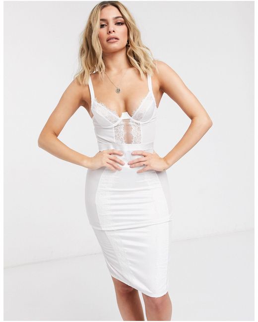 ASOS Bridal Marcia Underwire Shaping Slip Dress With Lace & Mesh-white