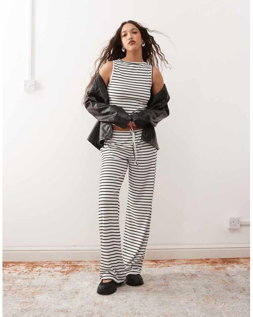 Collusion Natural Drawstring Wide Leg Stripe Trouser Co-ord