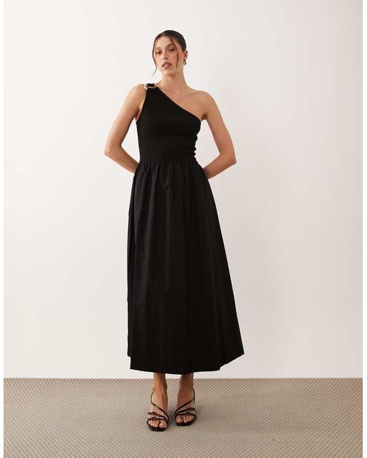 ASOS Black One Shoulder Midi Dress With Hardware Trim