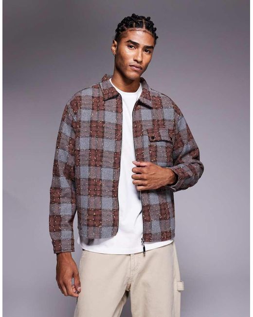 Liquor N Poker Purple Cropped Flannel Long Sleeve Shirt With Zip Through for men