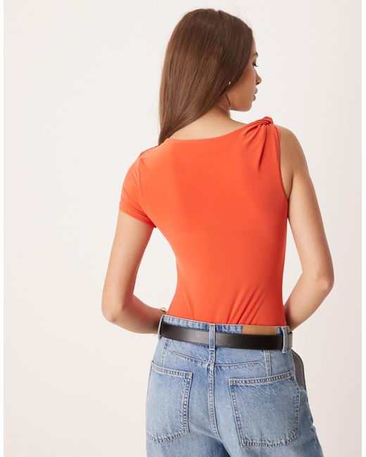 ASOS Red Draped Twist Shoulder Cut Out Short Sleeve Bodysuit