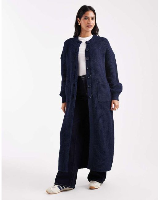 ASOS Blue Crew Neck Longline Knitted Cardigan
