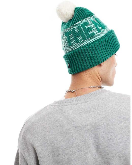 The North Face Beanie Met Retro Logo En Pompon in het Gray voor heren