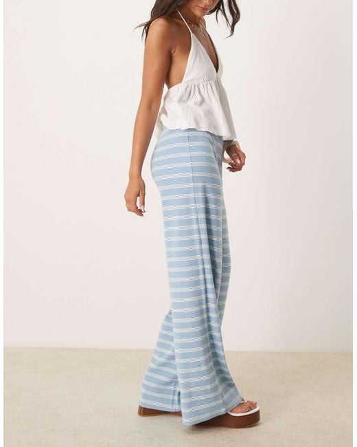 ASOS Blue Stripe Wide Leg Mid Rise Trousers Co Ord