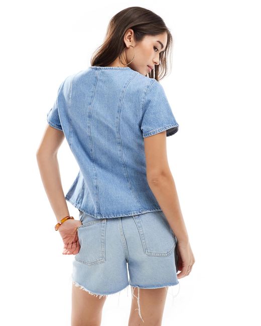 ASOS Blue Denim Button Up Short Sleeve Top