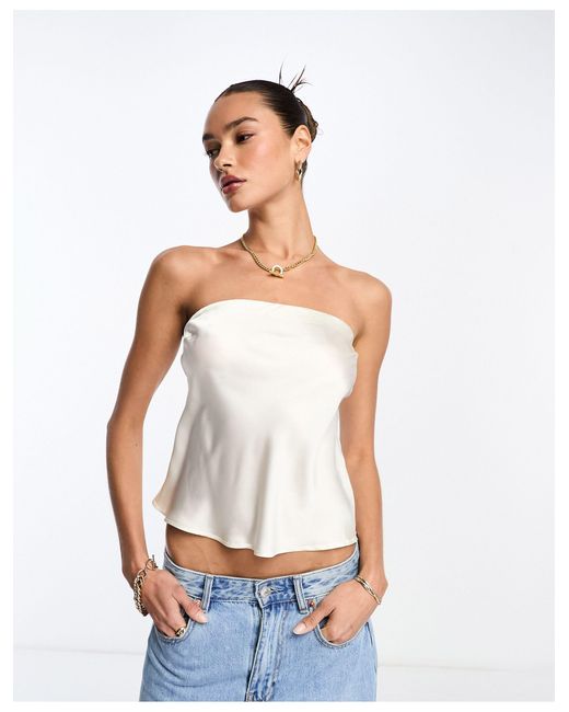 ASOS Satin Bandeau Top in White | Lyst Canada