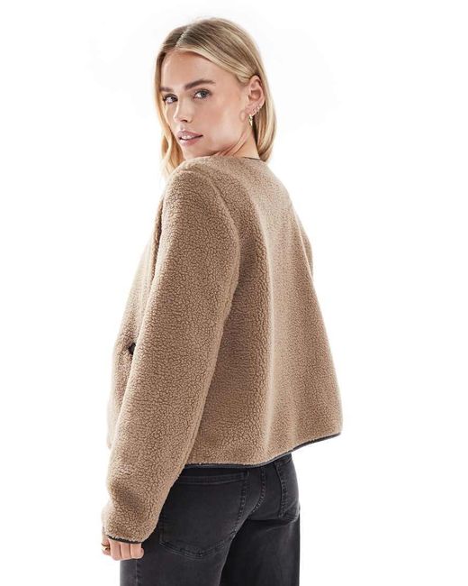 Vero Moda Brown Lightweight Contrast Teddy Jacket